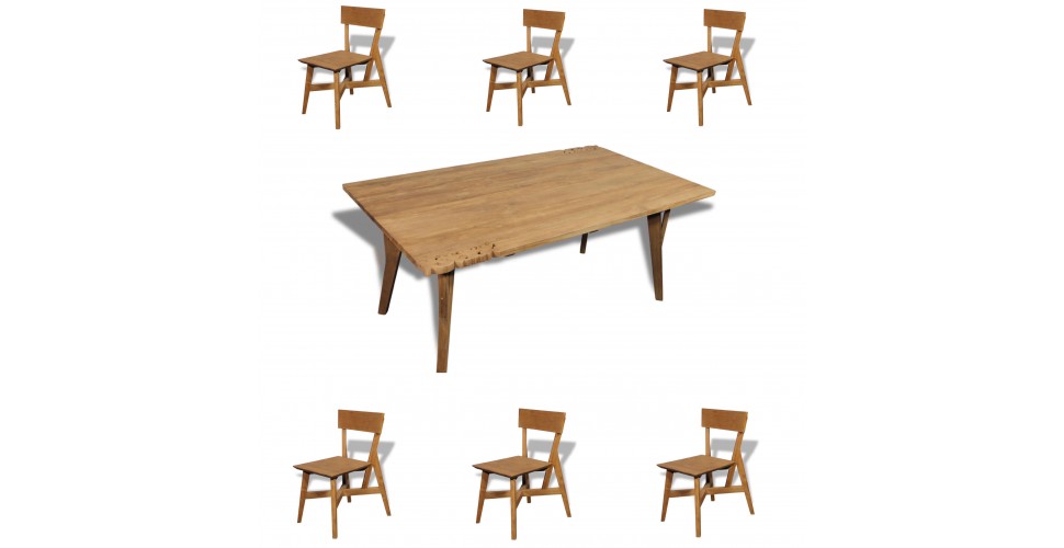 Table a manger "Fidji" + 6 chaises "Pitti" en bois de teck recycle massif
