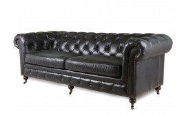 Canape Chesterfield cuir noir patine "Lancelot"