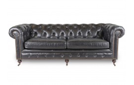 Canape Chesterfield cuir noir patine "Lancelot"