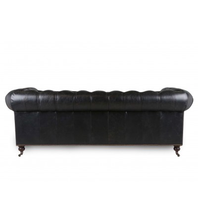 Canape Chesterfield cuir noir patine "Lancelot"