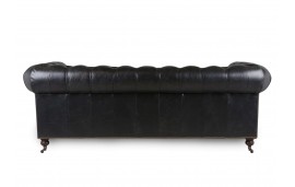Canape Chesterfield cuir noir patine "Lancelot"