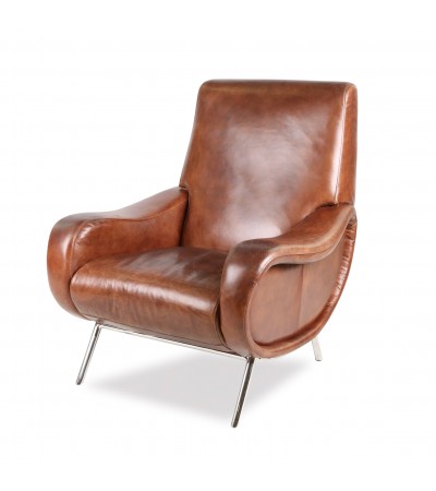 "Ronald" Club Sessel im braunen Leder 50er Jahre Stil