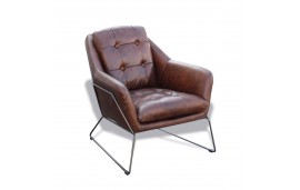 Fauteuil Club en cuir brun style cosy "Charlotte"