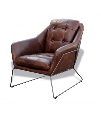 Fauteuil Club en cuir brun style cosy "Charlotte"