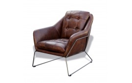 Fauteuil Club en cuir brun style cosy "Charlotte"
