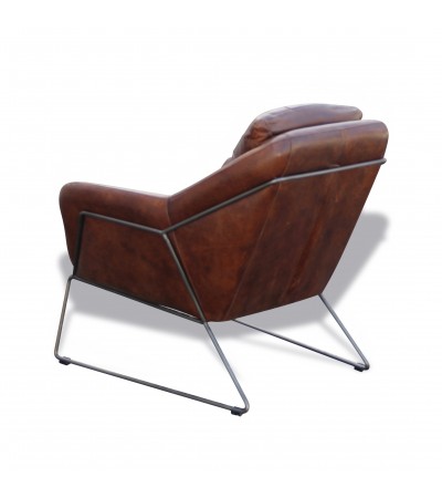 Fauteuil Club en cuir brun style cosy "Charlotte"