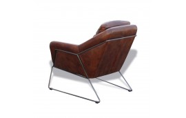 Fauteuil Club en cuir brun style cosy "Charlotte"