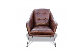 Fauteuil Club en cuir brun style cosy "Charlotte"