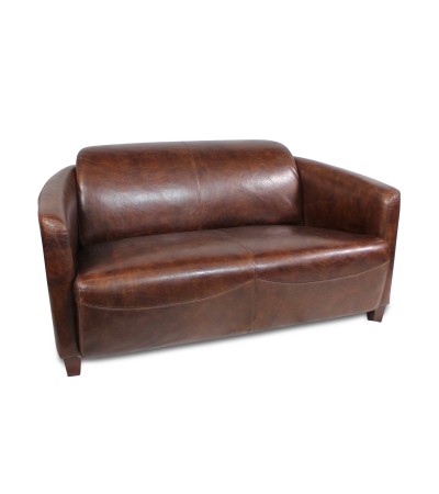 Clubsofa aus braunem Leder, 2 Sitze "Joe"