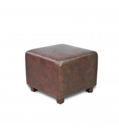 Fauteuil club avec son pouf cuir vintage marron "Joe"