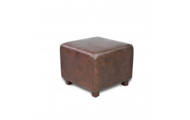 Fauteuil club avec son pouf cuir vintage marron "Joe"