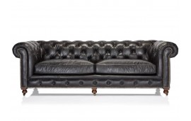 Canape Chesterfield cuir noir patine "Lancelot"
