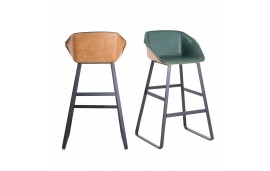 2 chaises de bar bicolores cuir Bycast vert et marron clair "Jones"
