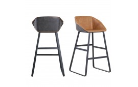 2 x Chaises de bar bicolores cuir bycast marron clair et gris vintage "Jones"