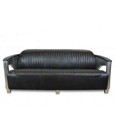 Aviator Sofa aus schwarzem Leder und Metall "Byrd"