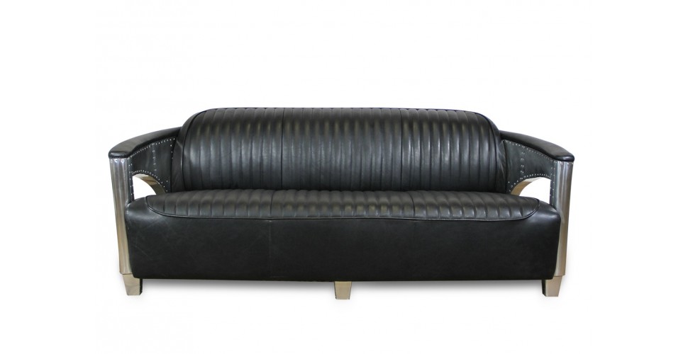 Aviator Sofa aus schwarzem Leder und Metall "Byrd"