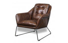 Fauteuil Club en cuir brun style cosy "Charlotte"