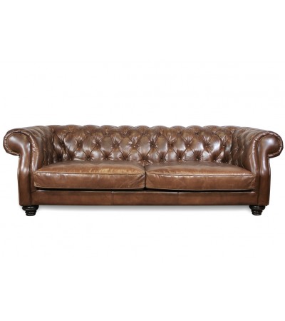 Tiefes Chesterfield-Sofa aus braunem Vintage-Leder "Isla"