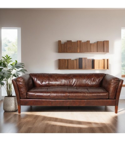 Canapé "Conrad" Cuir Vintage Marron 3 places
