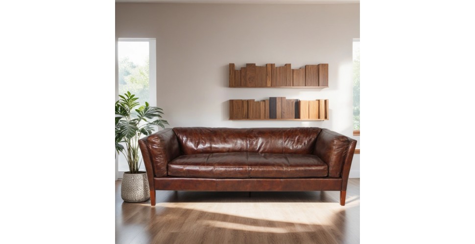 Canapé "Conrad" Cuir Vintage Marron 3 places