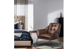 Fauteuil Club en cuir brun style cosy "Charlotte"