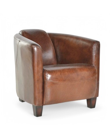Fauteuil club cuir vintage marron "Billy"
