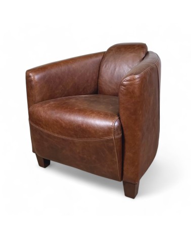 Lot de 2 fauteuils club cuir marron "Joe"