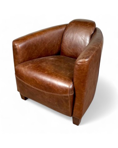 Lot de 2 fauteuils club cuir marron "Joe"