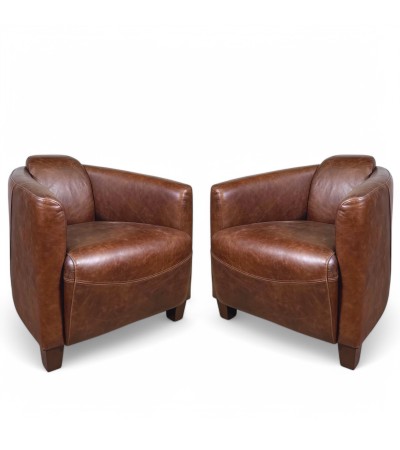 Lot de 2 fauteuils club cuir marron "Joe"