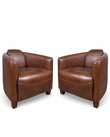 Lot de 2 fauteuils club cuir marron "Joe"