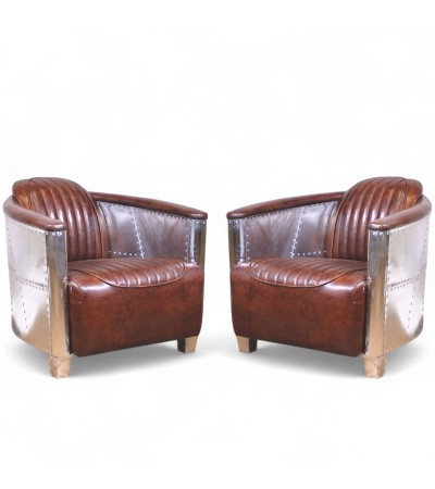Lot de 2 Fauteuils aviateur cuir marron - collection Montgomery