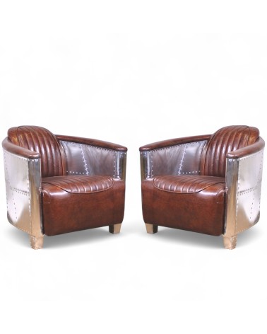 Lot de 2 Fauteuils aviateur cuir marron - collection Montgomery