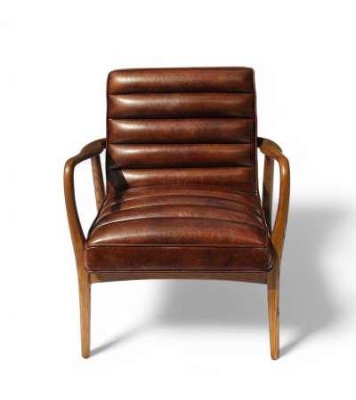 Clubsessel aus braunem gealtertem Leder "Mary"