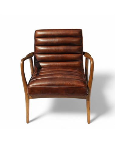 Clubsessel aus braunem gealtertem Leder "Mary"