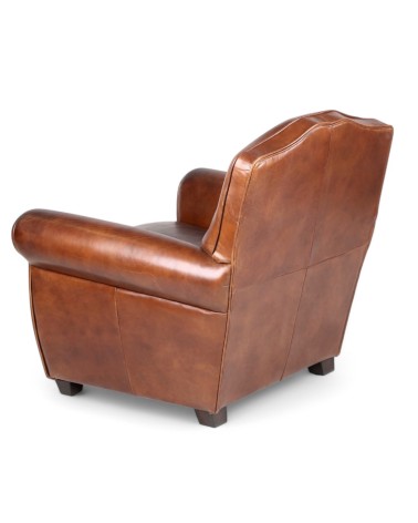 Fauteuil club cuir brun style rétro "Grandfather"