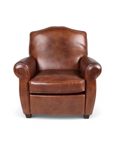 Fauteuil club cuir brun style rétro "Grandfather"
