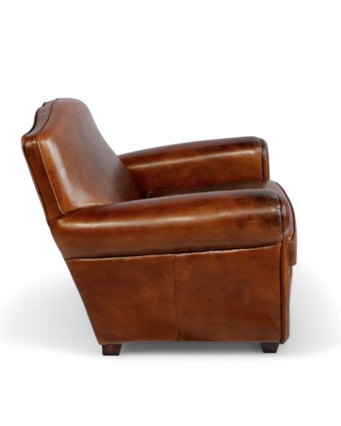 Fauteuil club cuir brun style rétro "Grandfather"