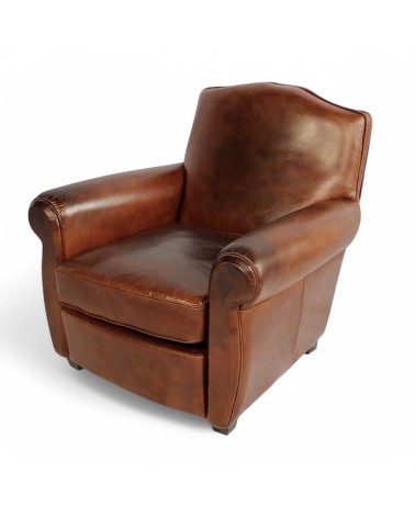 Fauteuil club cuir brun style rétro "Grandfather"