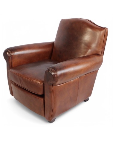 Fauteuil club cuir brun style rétro "Grandfather"