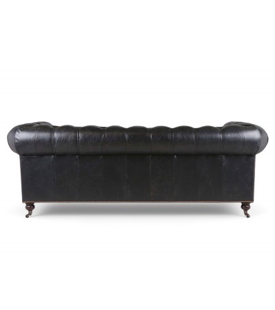 Canapé Chesterfield cuir noir patiné "Clyde" Canapé Chesterfield cuir noir patiné "Clyde"