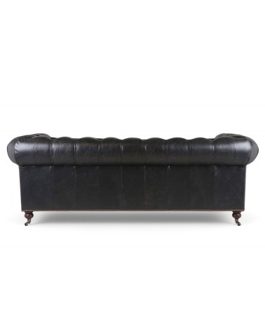 Canapé Chesterfield cuir noir patiné "Clyde"