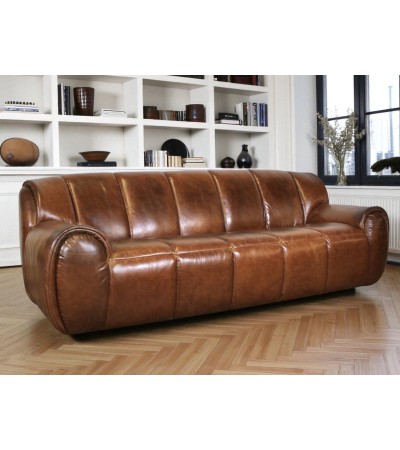 Neues und komfortables Sofa aus braunem Vintage-Leder "Poppy"