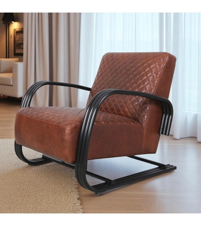Moderner Sessel aus braunem Leder und Metall "Smith"