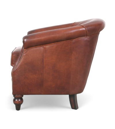 Fauteuil club en cuir marron avec clous - modèle Yvy
