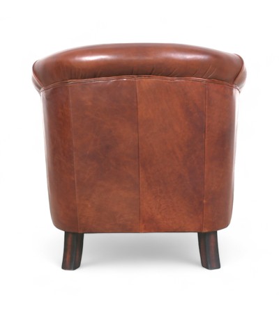 Fauteuil club en cuir marron avec clous - modèle Yvy