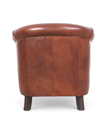 Fauteuil club en cuir marron avec clous - modèle Yvy