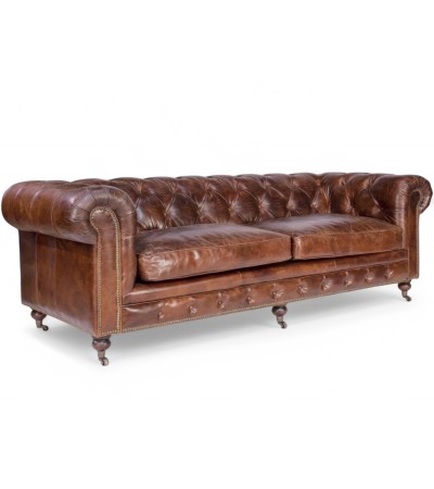 Canapé Chesterfield cuir vintage marron 243 cm "Lancelot" Canapé Chesterfield cuir vintage marron 243 cm "Lancelot"