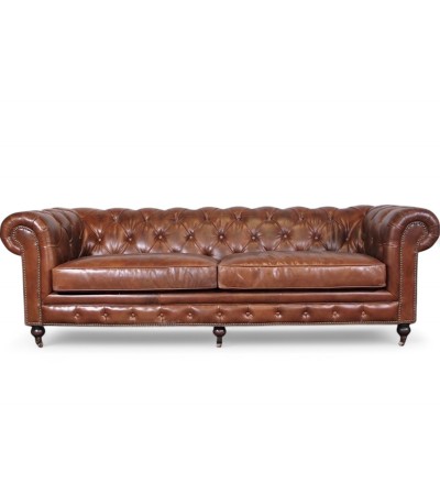 Canapé Chesterfield cuir vintage marron 243 cm "Lancelot" Canapé Chesterfield cuir vintage marron 243 cm "Lancelot"
