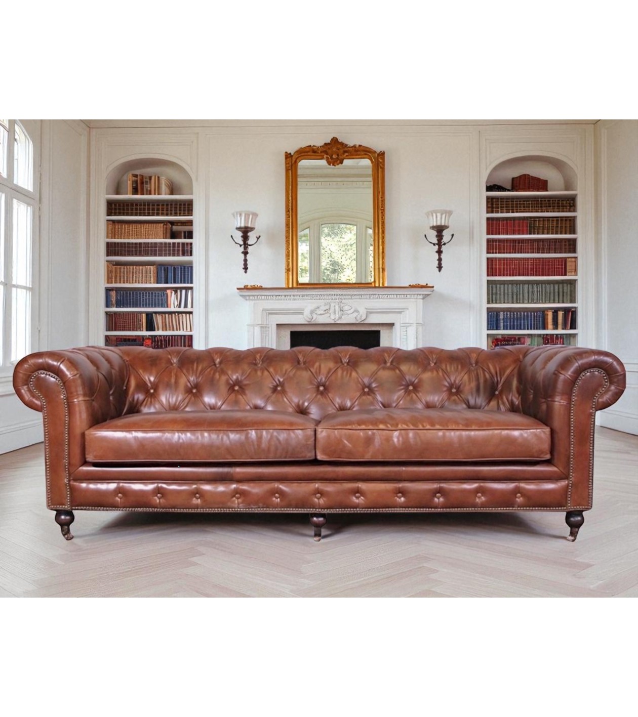 Canapé Chesterfield cuir vintage marron 243 cm "Lancelot" Canapé Chesterfield cuir vintage marron 243 cm "Lancelot"
