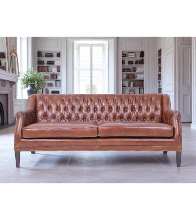 3-Sitzer-Chesterfield-Sofa aus braunem Leder "Jeannot"